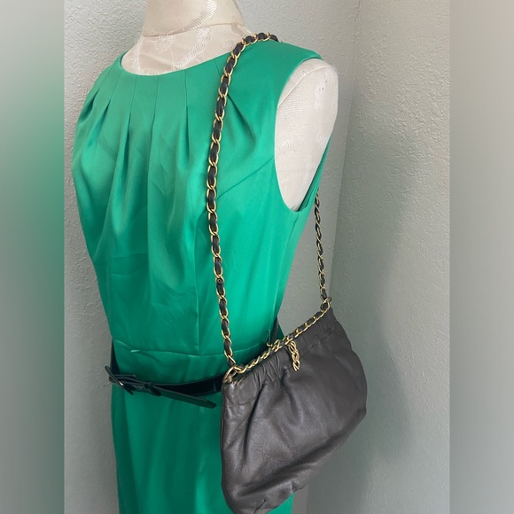 Vintage Dark Brown Genuine Leather Morris M. Handbag with Gold Chain - Picture 12 of 16